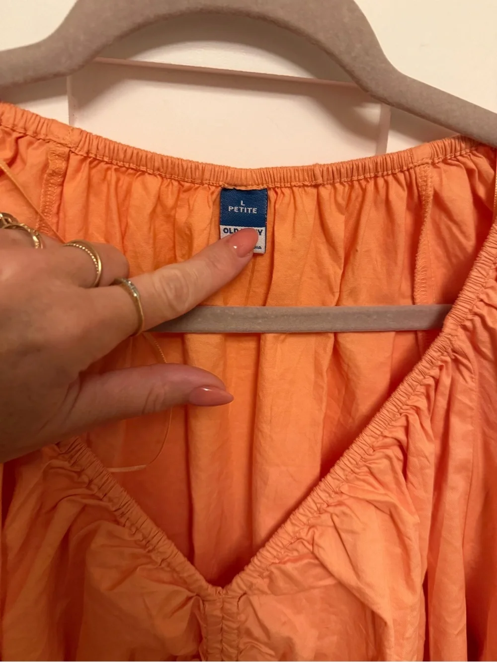 Old Navy Smocked V-Neck Peplum Top Puff Sleeve Orange NWT Size Large Petite